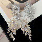 Pave zircon leaf earrings