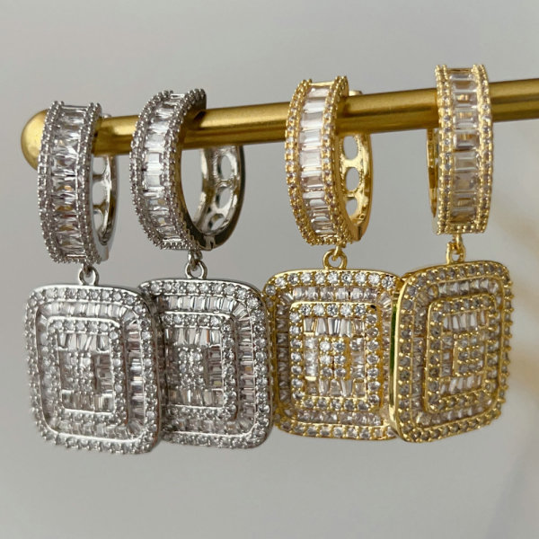 Pave quare charm earrings