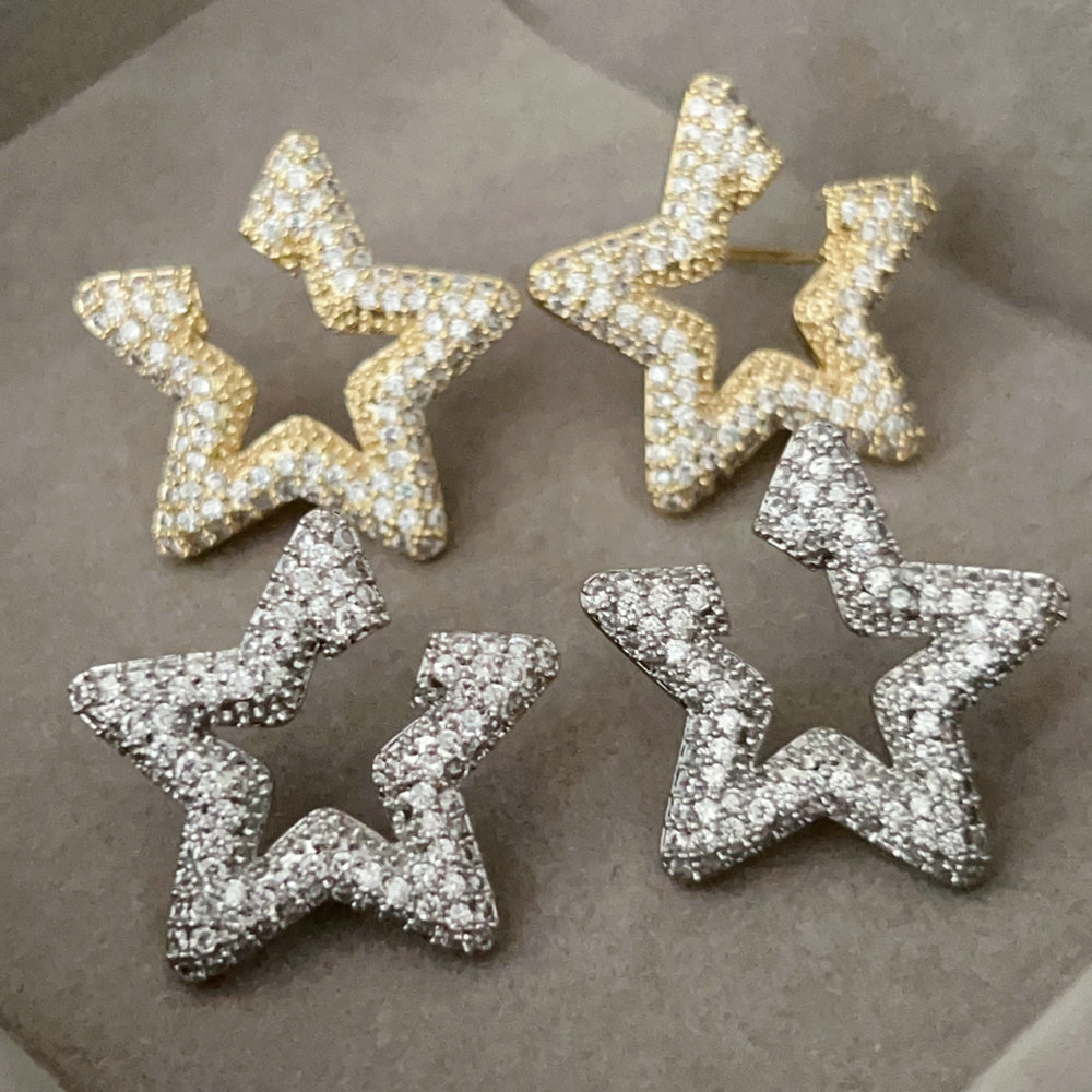 Pave zircon star earrings