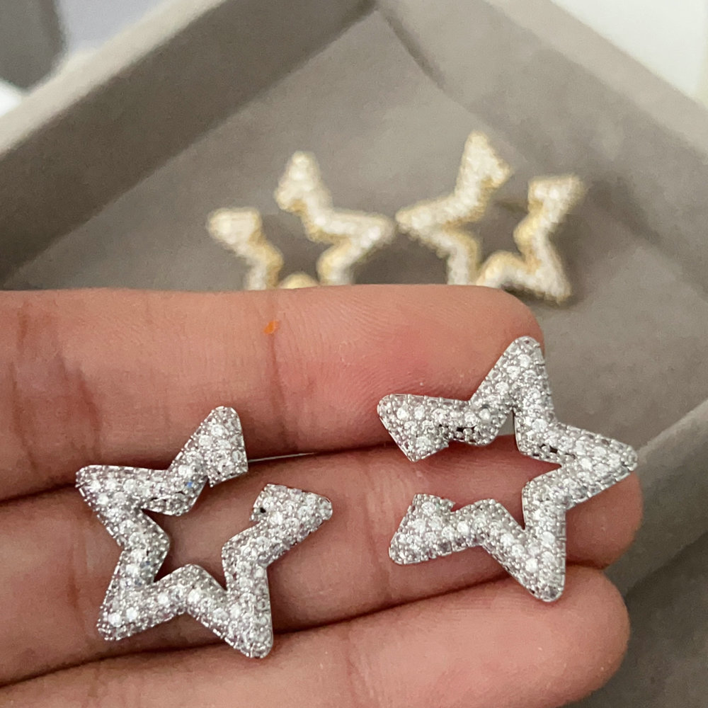 Pave zircon star earrings