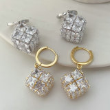 Pave square drop earrings
