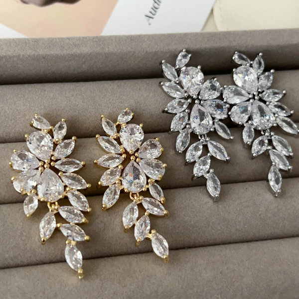 Pave zircon leaf earrings