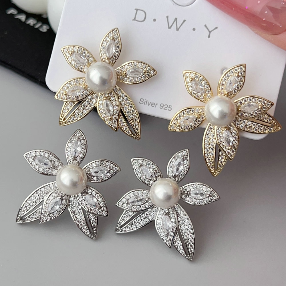 Pave flower earrings