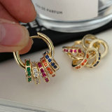 Pave colorful round charm earrings