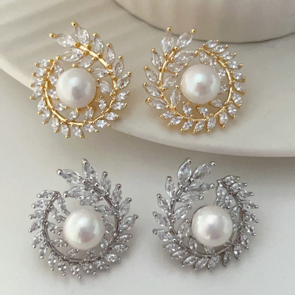 Pave zircon leaf earrings