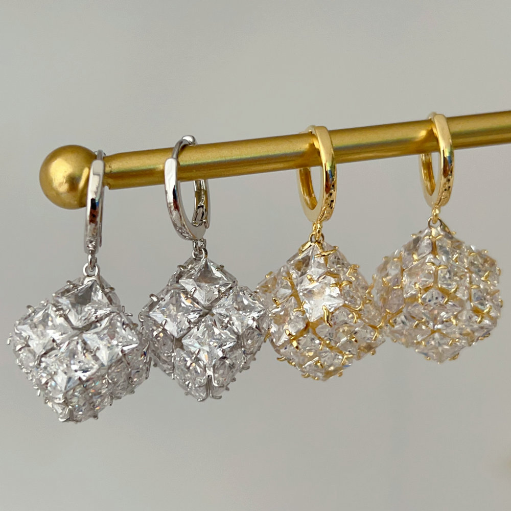 Pave square drop earrings
