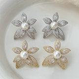 Pave flower earrings
