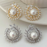 Pave zircon leaf earrings