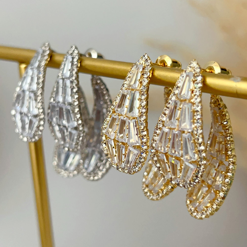 Pave zircon leaf earrings