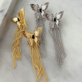 Chain tassel butterfly earrings