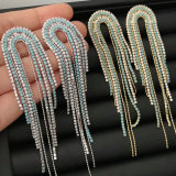 Crystal blue stone tassel earrings