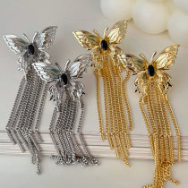 Chain tassel butterfly earrings