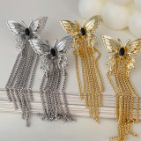 Chain tassel butterfly earrings