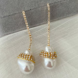 Glass pearl long earrings