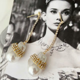 Glass pearl long earrings