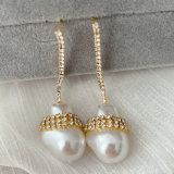 Glass pearl long earrings