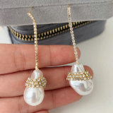 Glass pearl long earrings