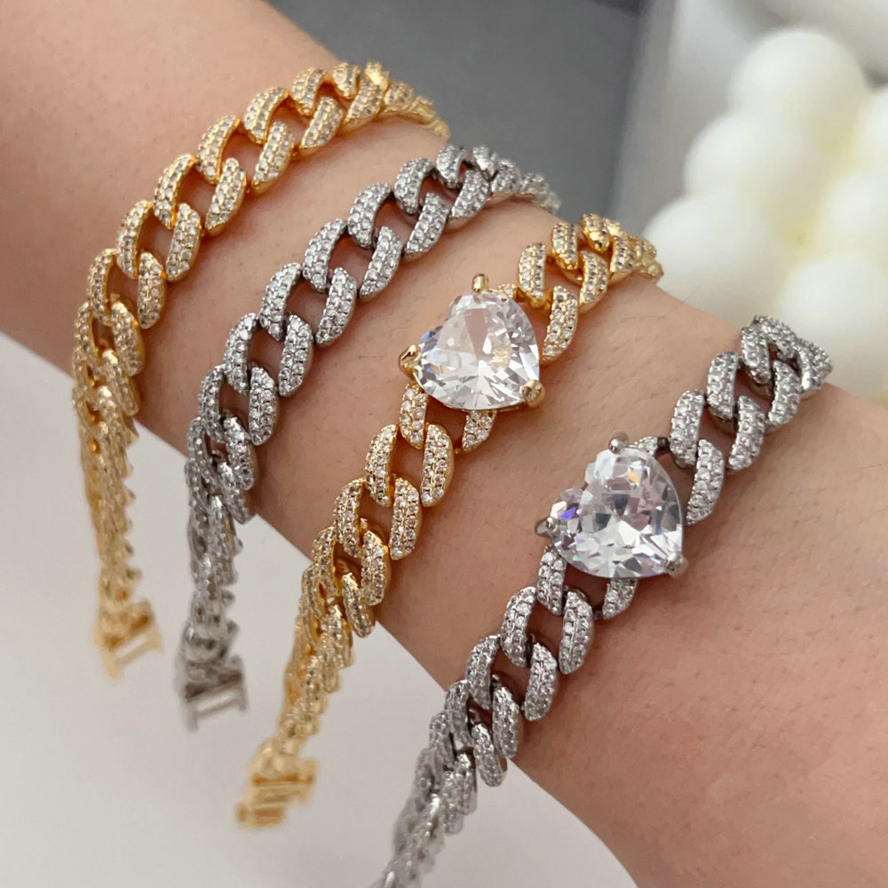 Pave heart zircon tennis bracelet