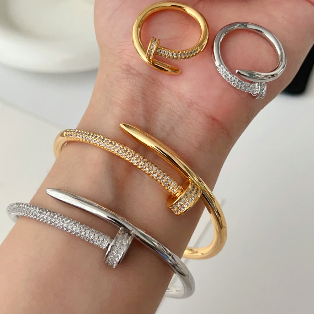 Pave nail bangle with ring