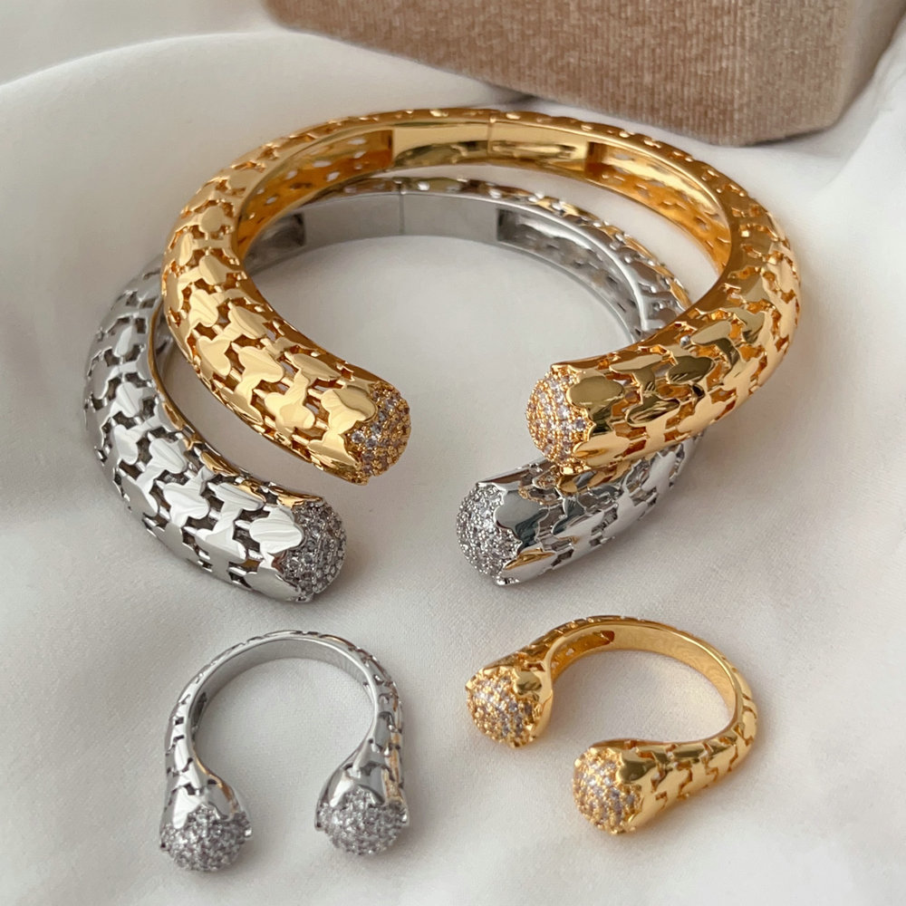 Fashion pave bangle set with ring