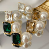 Pearl drop square crystal earrings