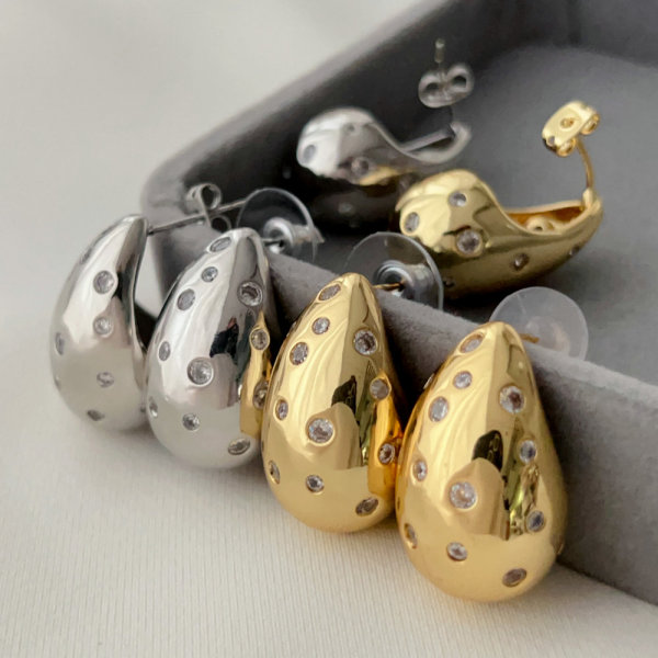 Pave chunky water drop earrings