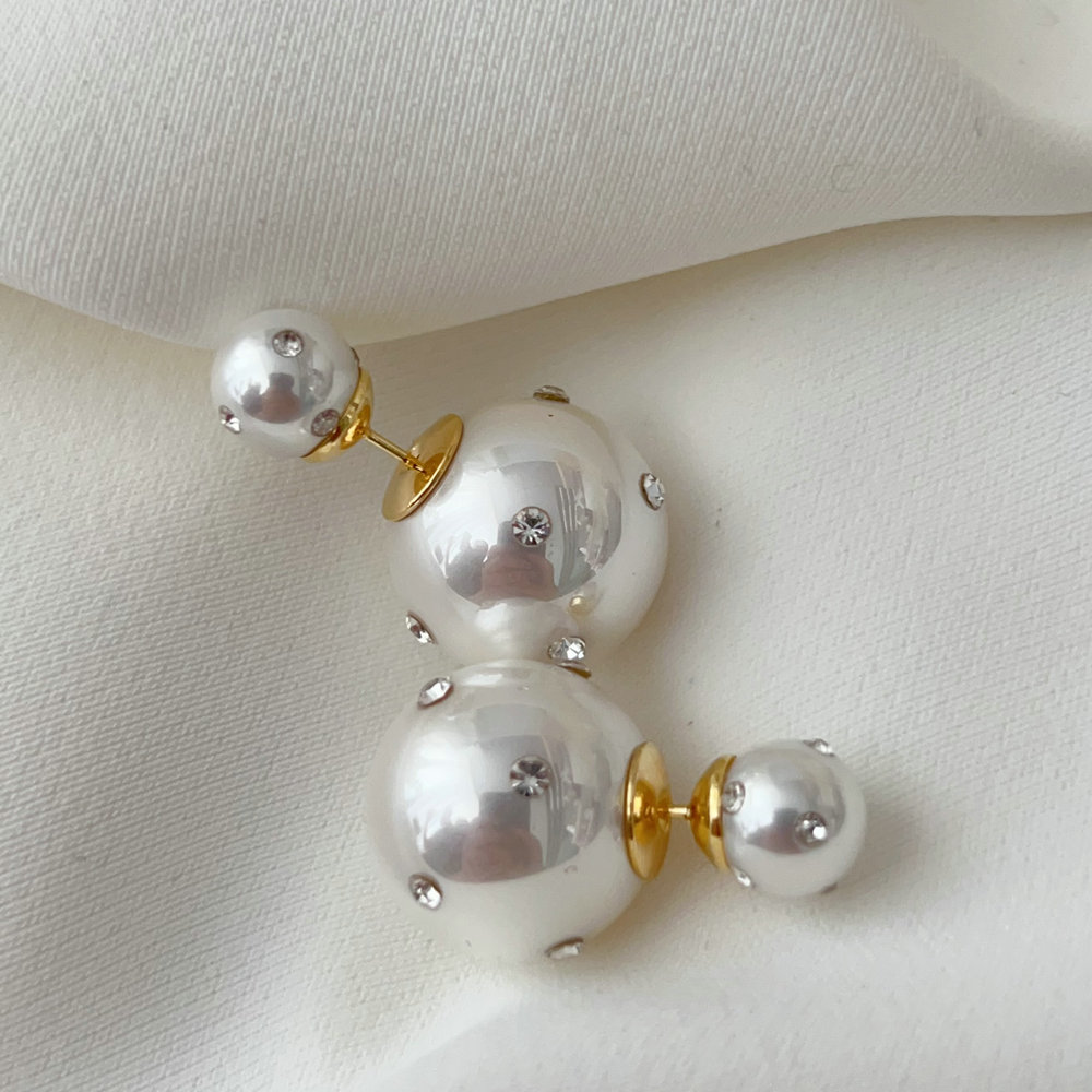 Clear crystal pearl earrings