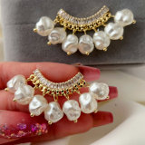 pearl charm crystal earrings