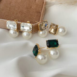 Pearl drop square crystal earrings