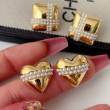 Heart square pearl earrings