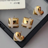 Heart square pearl earrings