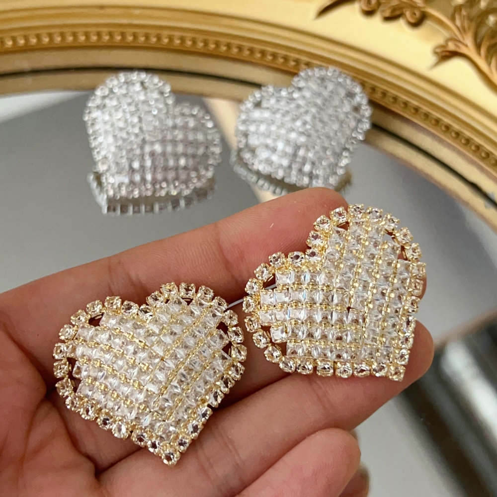 Pave crystal heart earrings