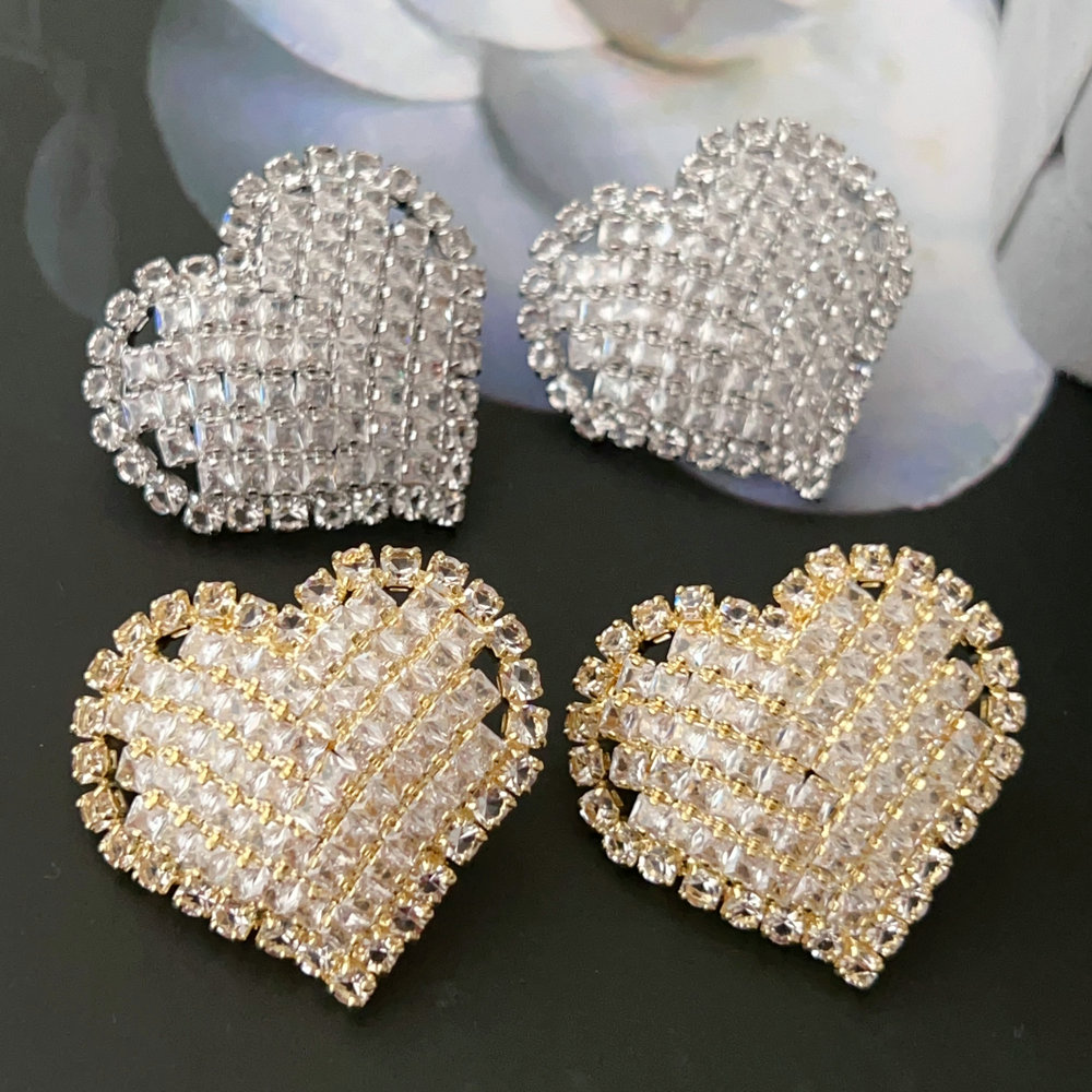 Pave crystal heart earrings