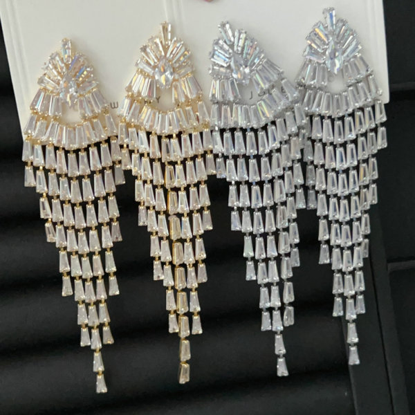 Pave crystal tassel earrings
