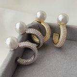 Pave zircon pearl earrings