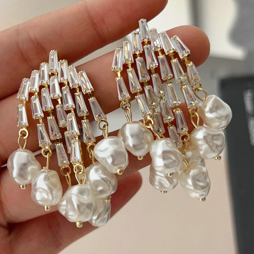 Mix pearl tassel earrings