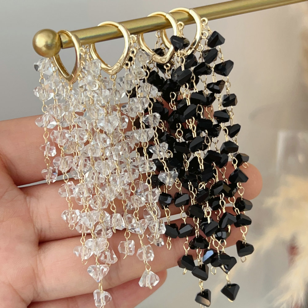 Black clear crystal chain earrings