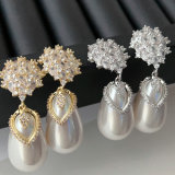 Big pearl drop flower earrings