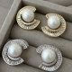 Pave zircon moon pearl earrings