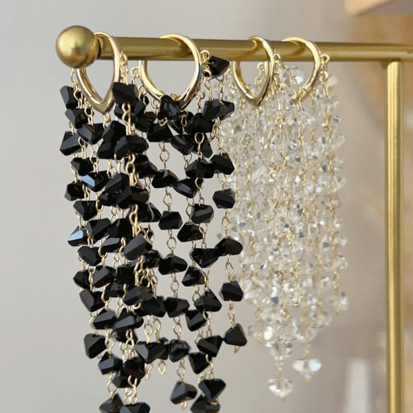 Black clear crystal chain earrings