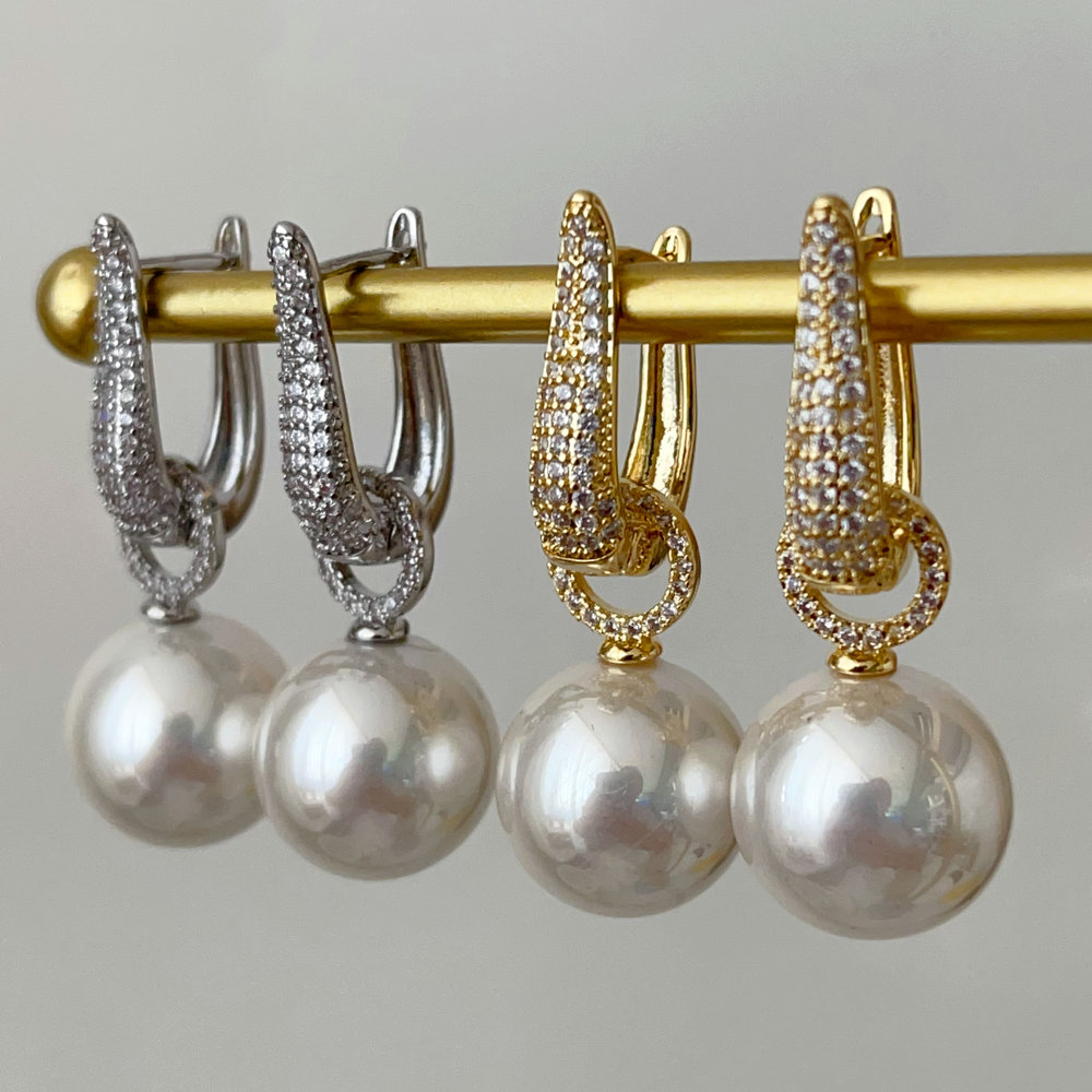 Pearl drop u hoop earrings