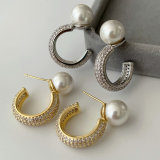 Pave zircon pearl earrings