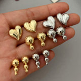 Heart gold heart ball earrings