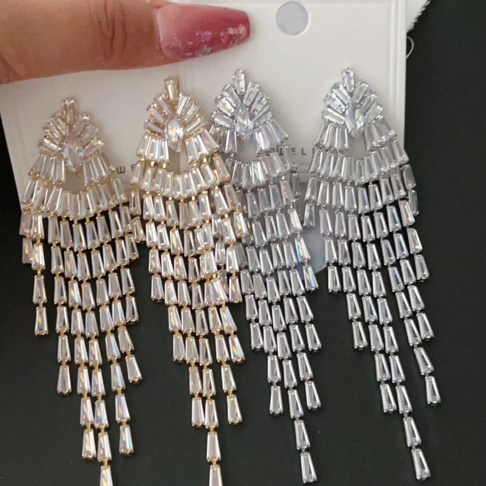 Pave crystal tassel earrings