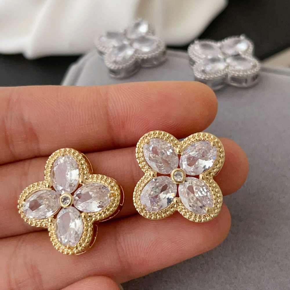 Pave zircon clover earrings