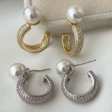Pave zircon pearl earrings