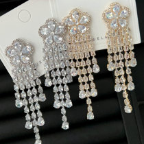 Flower tassel crystal earrings