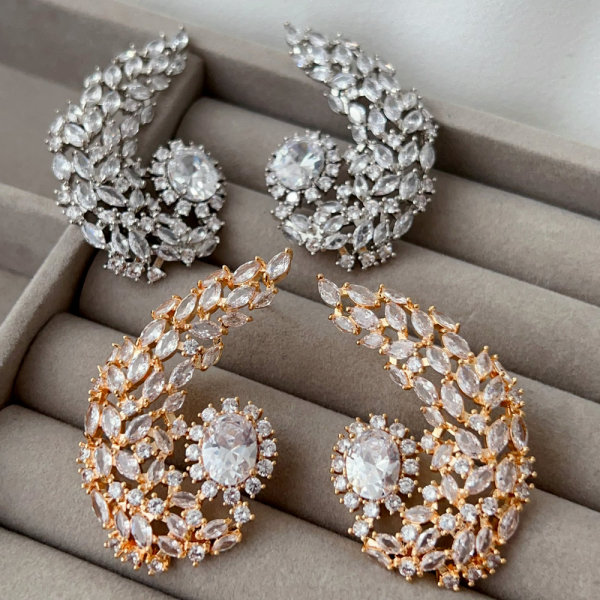 Pave flower earrings