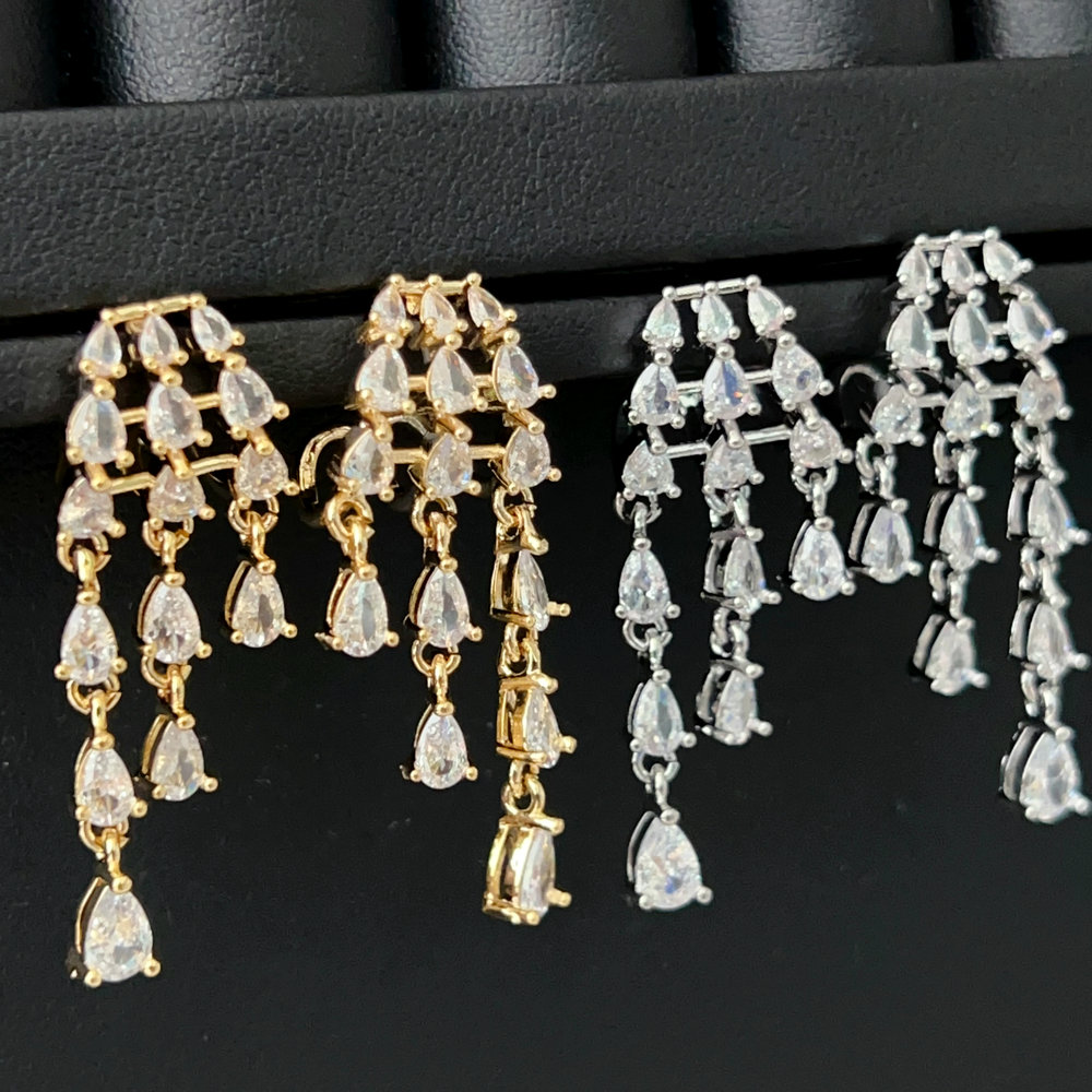 Pave zircon chain earrings