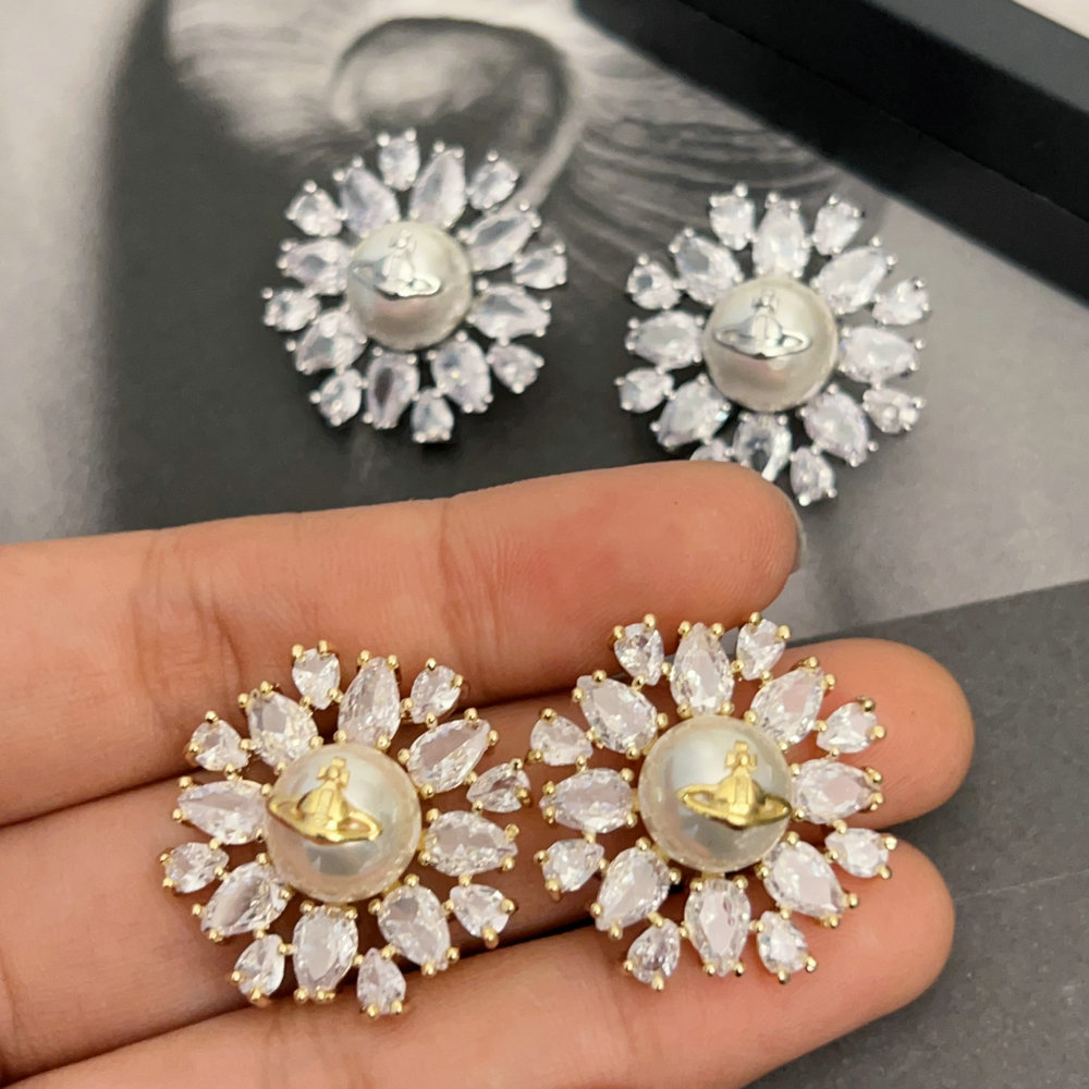 Pave flower earrings
